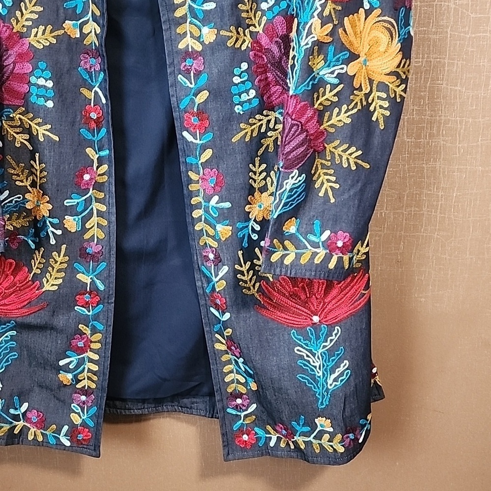 Anu Embroidered Denim Open Front Light Jacket - Picture 6 of 13